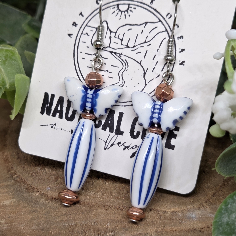 Blue and White Butterfly Earrings